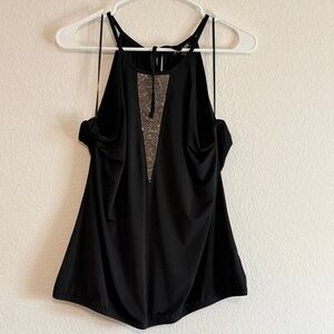 ✨ Express Black Rhinestone Halter Top Size L Glam Crystal Studded Party Blouse